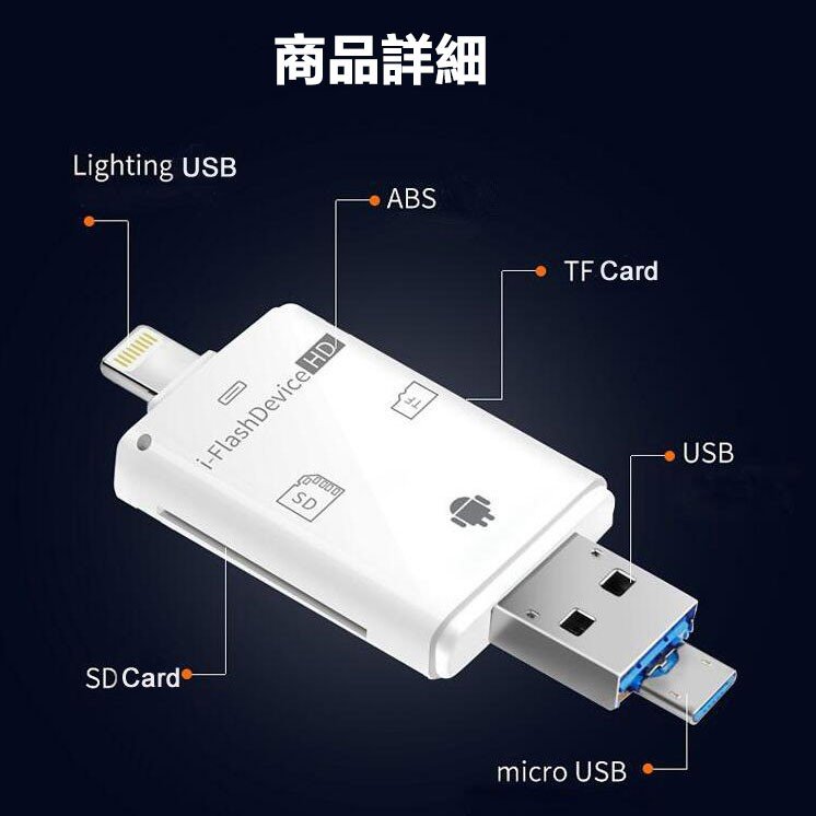 SDカードリーダー iPhone /Micro USB/USB全対応 ー iPhone/iPad/Android/コンピューター用 SD/TFカードリーダー microメモリSDカードリーダー