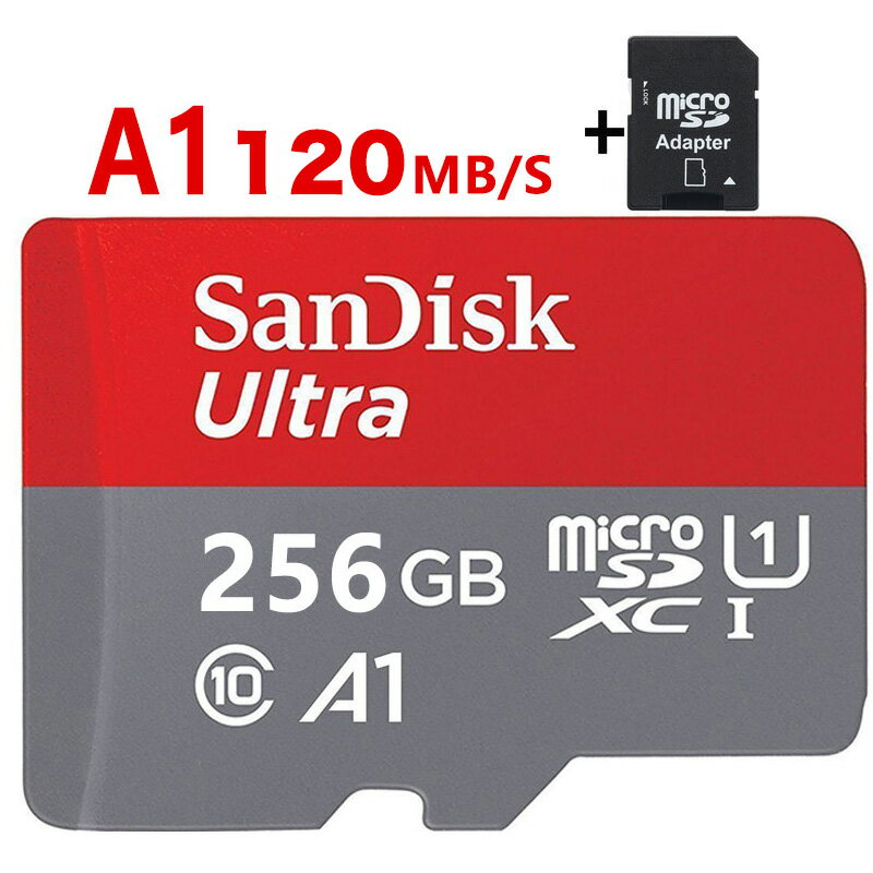 microSDカード 256GB SanDisk microSDXC 256GB 120MB/秒 アプリ最適化 A1対応 UHS-1 超高速 海外向けパッケージ SDカード変換アダプター付き 送料無料