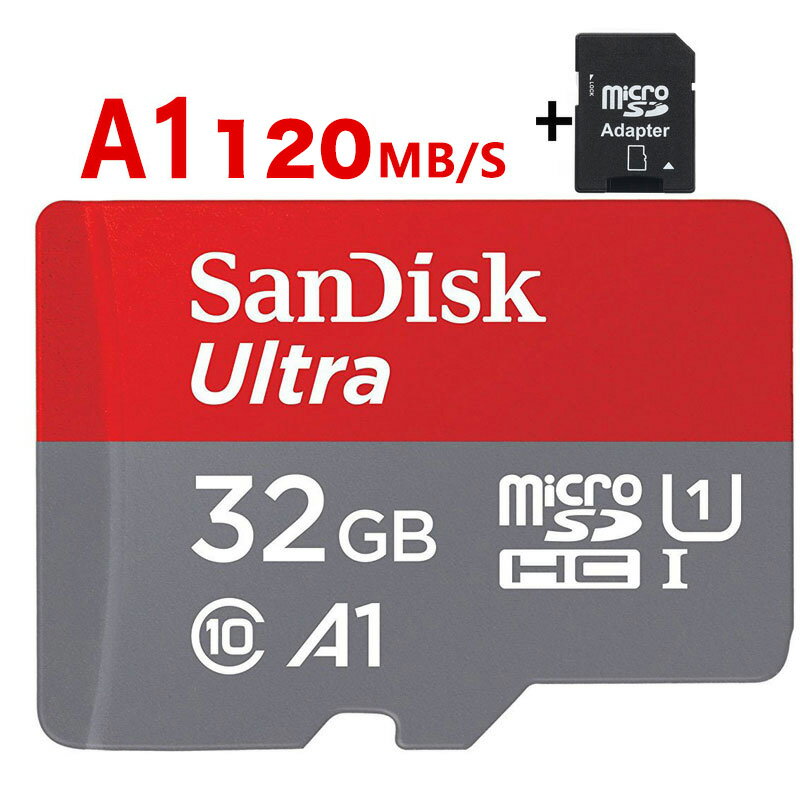 microSDカード 32GB SanDisk 120MB/秒 アプリ最適化 A1対応 UHS-1 超高速 海外向けパッケージ SDカード変換アダプター付き 送料無料