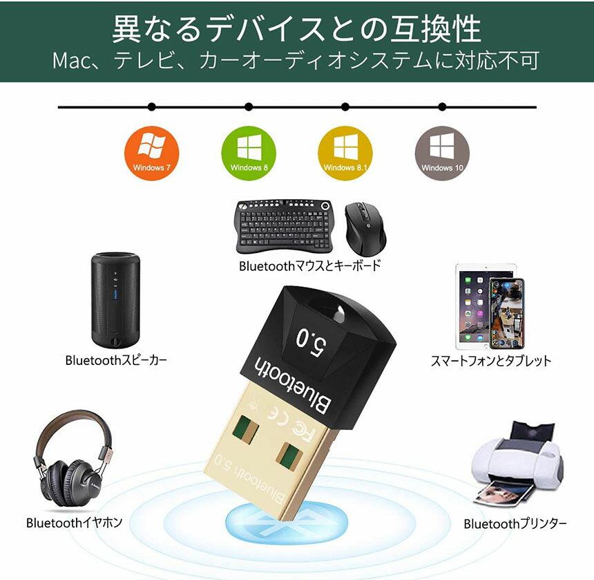 Bluetooth 5.0 USB�����ץ� PC�� �磻��쥹 Ver5.0�ɥ󥰥�쥷���С� �֥롼�ȥ������ҵ� Bluetooth USB �����ץ� apt-X �б� Class2 Bluetooth Dongle Ver5.0 apt-x EDR LE�б�(������) Bluetooth�����ץ��� Windows 7 8 8.1 10(32 64bit) Mac���б� ����̵��
