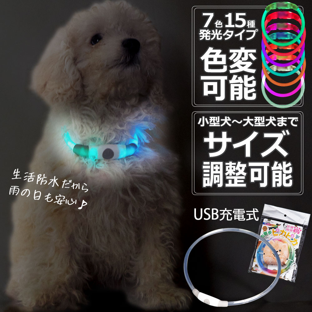 光る首輪 LEDライト フリーサイズ フリーカラー 7色 レインボー 防水 光る 首輪 カラー ペット 犬 猫 光 点灯 点滅 小型 中型 大型 USB充電式 夜 散歩 安全 事故防止 安全グッズ ペット用品 ド…