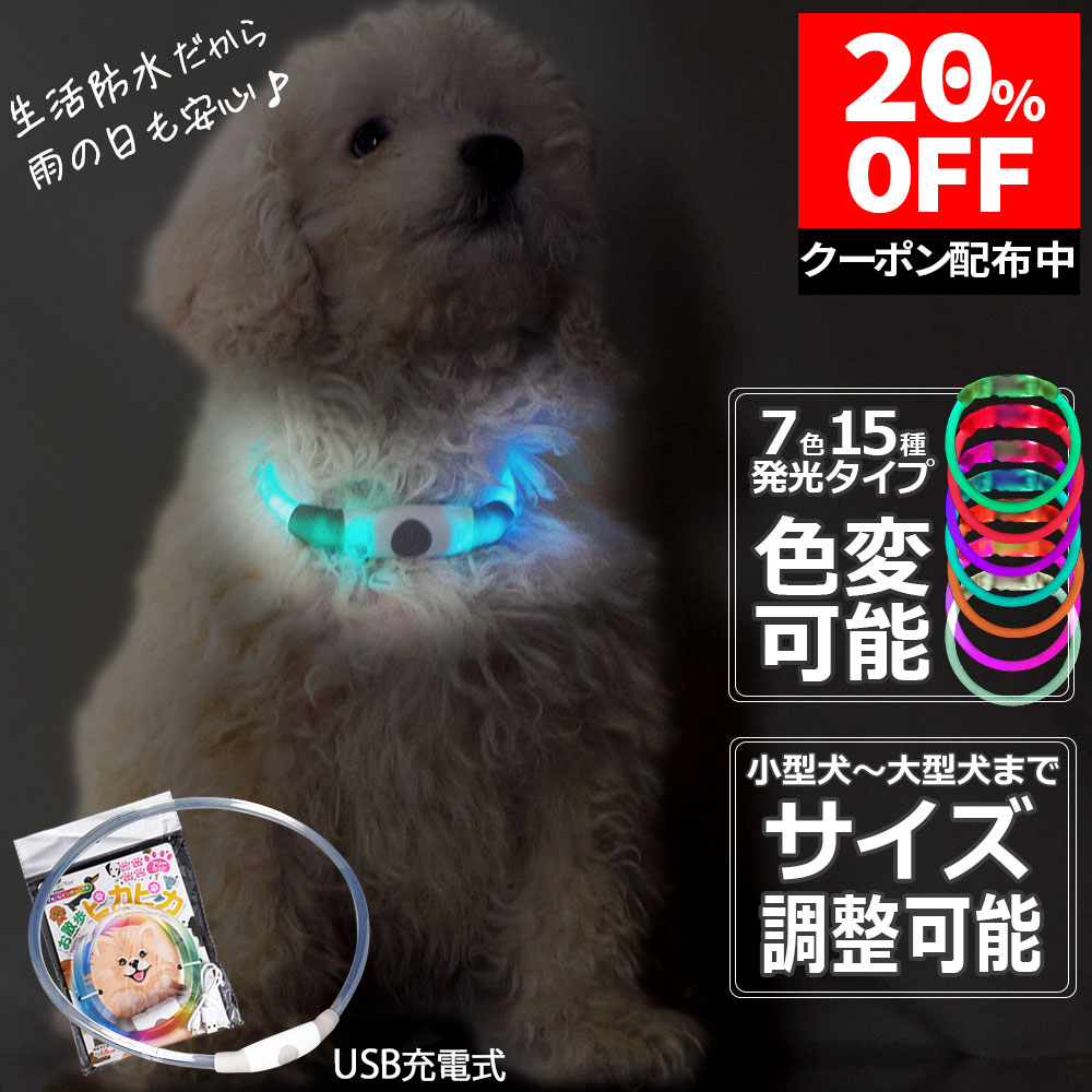 【期間限定P5倍UP＆20％OFFクーポン】 光る首輪 LEDライト フリーサイズ フリーカラー 7色 レインボー 防水 光る 首輪 カラー ペット 犬 猫 光 点灯 点滅 小型 中型 大型 USB充電式 夜 散歩 安全 事故防止 安全グッズ ペット用品 ドッググッズ 犬用品 お散歩ライト