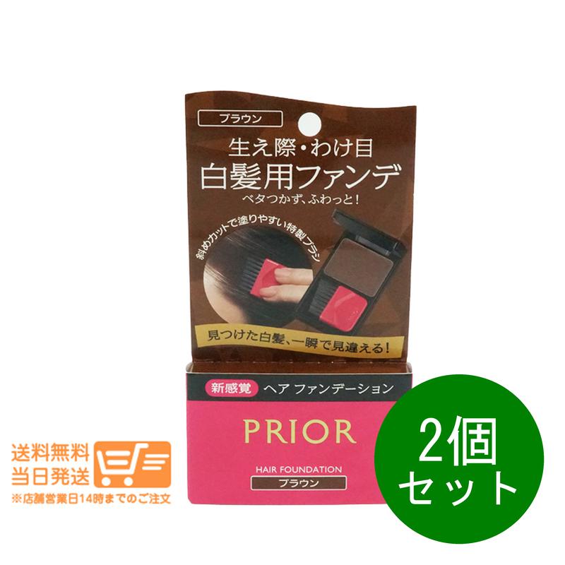 レビュー100円クーポン 2個セット 資生堂 プリオール ヘア ファンデーション ブラウン 白髪用 毛髪着色料 ブラシ付き 3.6g 送料無料