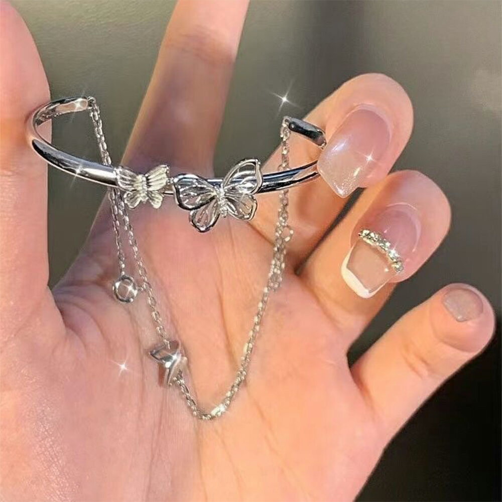 ブレスレット 2連バングル 蝶々モチーフチェーンバングル カジュアル 蝶々柄 女子プチプラアクセ