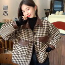 格子柄ジャケット韓国風ショート丈アウター大人かっこいい冬服 ショートジャケット クール 体型カバー(4)