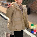 中綿フェイクダウンジャケット フード付きあったか アウター エコダウン コート 冬服 アウター無地