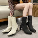ショートブーツ レディース ミドルヒール秋冬シューズ ニットブーツ 韓国ファッション