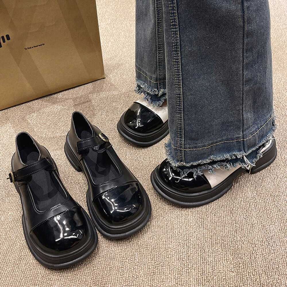 厚底ローファー レディース 韓国 学院風ストラップシューズ ローヒールシューズ 韓国ファッション