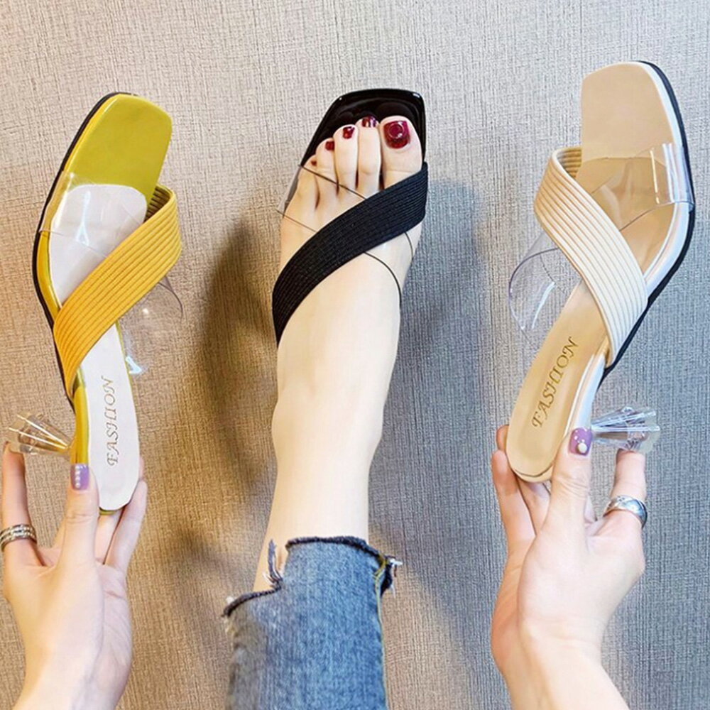 クリアサンダル スクエアトゥ ミュール 夏おしゃれ つっかけ 疲れない疲れにくい 婦人靴履きやすい