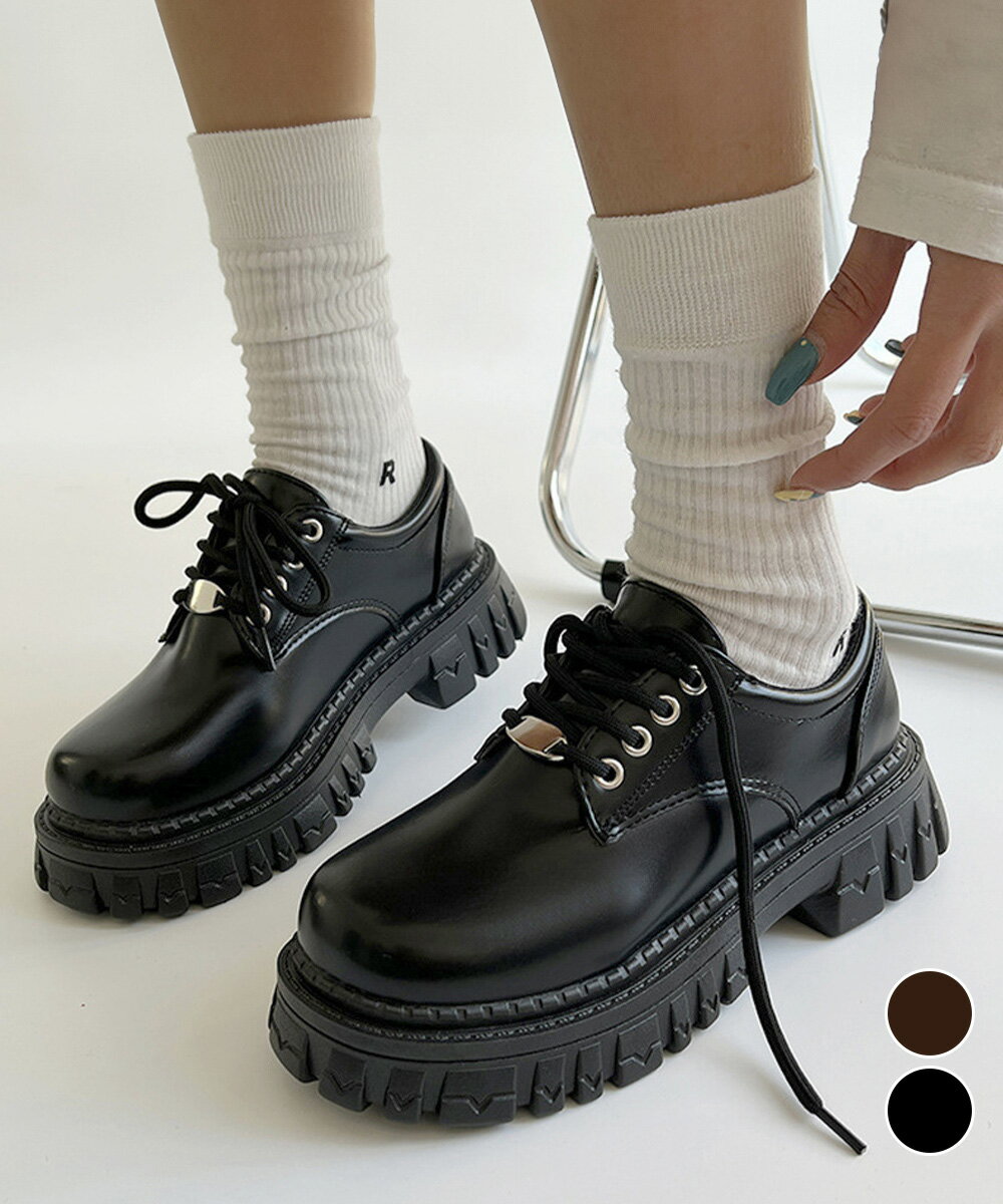 厚底 ローファー 編み上げ 韓国風通勤通学 新作くつ 学院風シューズ メイド靴 お嬢様
