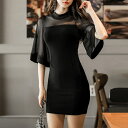 ミニドレス 黒タイトワンピース セクシーお洒落きれいめ韓国 細身ショートドレス スリムキャバクラ服