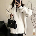 フード付きニットパーカー韓国ファッションプルオーバーニット ツートンカラー冬服 大人カジュアル暖か