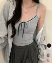 カップ付きキャミソールレーストリムキャミ見せインナー重ね着 大人可愛いキャミ夏 韓国風キャミトップ