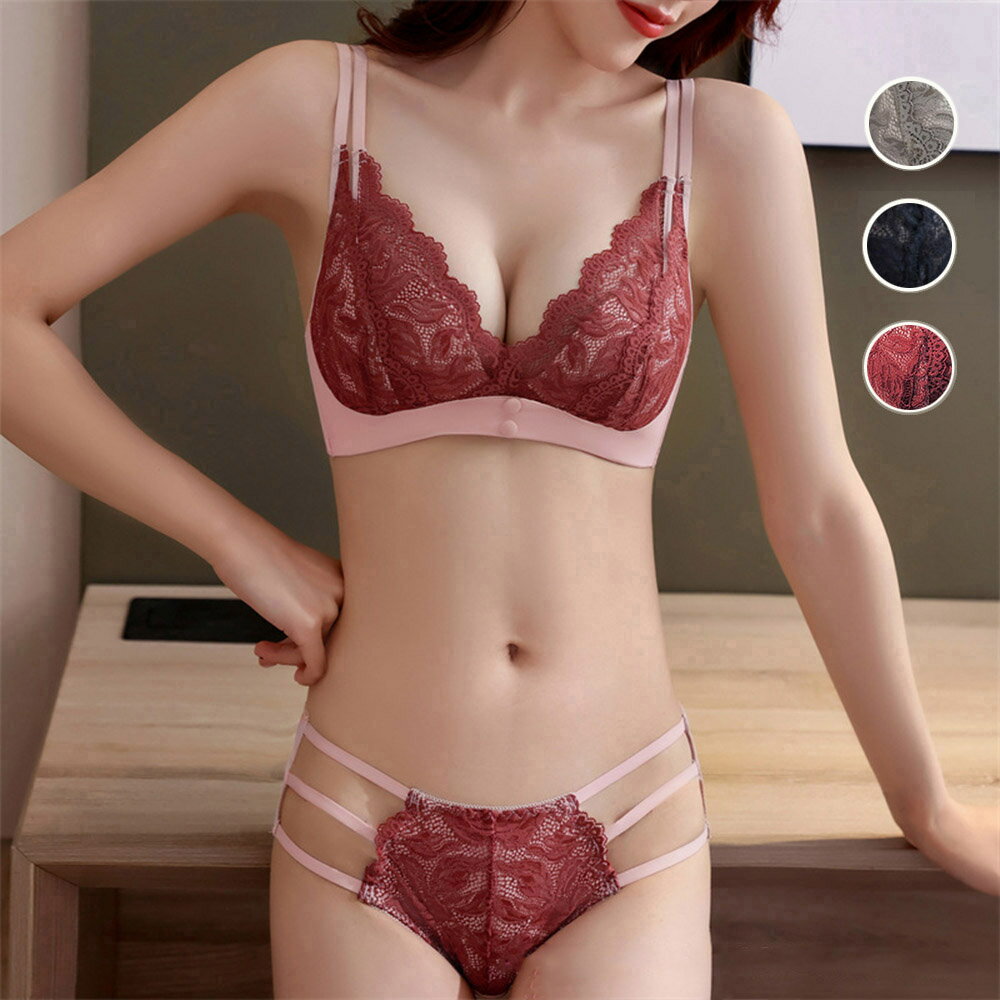 ノンワイヤー ブラセット 下着 レース盛りブラ ブラショーツ 女性 谷間 ブラジャー