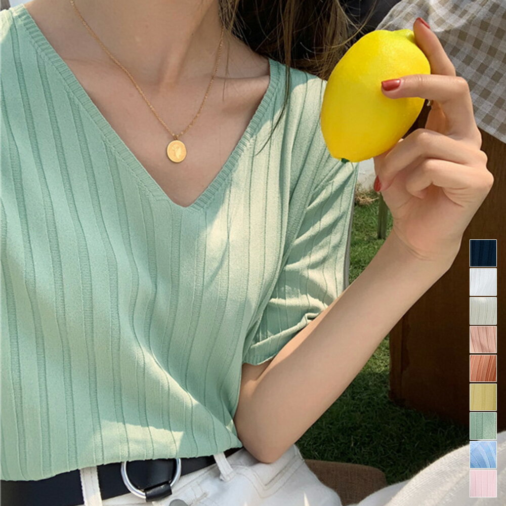 リブニット トップス レディースニットt夏服 無地 着やせ 全9色展開 サマー 薄手 プルオーバー