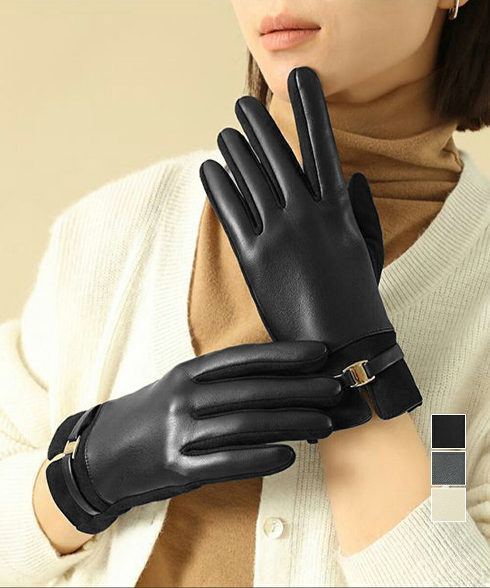 スマホ対応 PUレザー手袋レディース防寒冷え対策手ぶくろ お出かけ手袋自転車 ハンドウォーマー黒