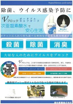 次亜塩素酸水　Vブロック　100ppm/20cc インフルエンザ 風邪 予防 防止 除菌 スプレー 消臭 持ち運び コロナ ウィルス 対策　 畑中産業