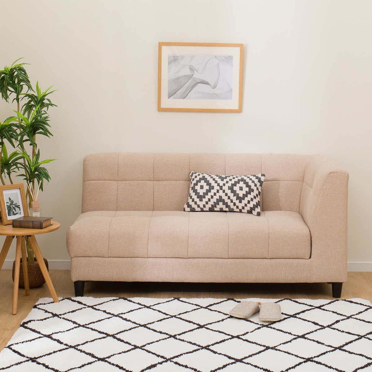 布張り収納付きカウチソファ(ボックス AQ)　 【配送員設置商品】