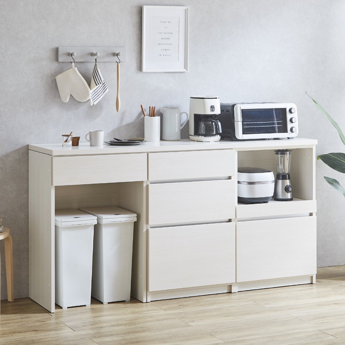 シンプルキッチンカウンター180 (オープン＋引出し＋ダスト対応)【配送員設置商品】