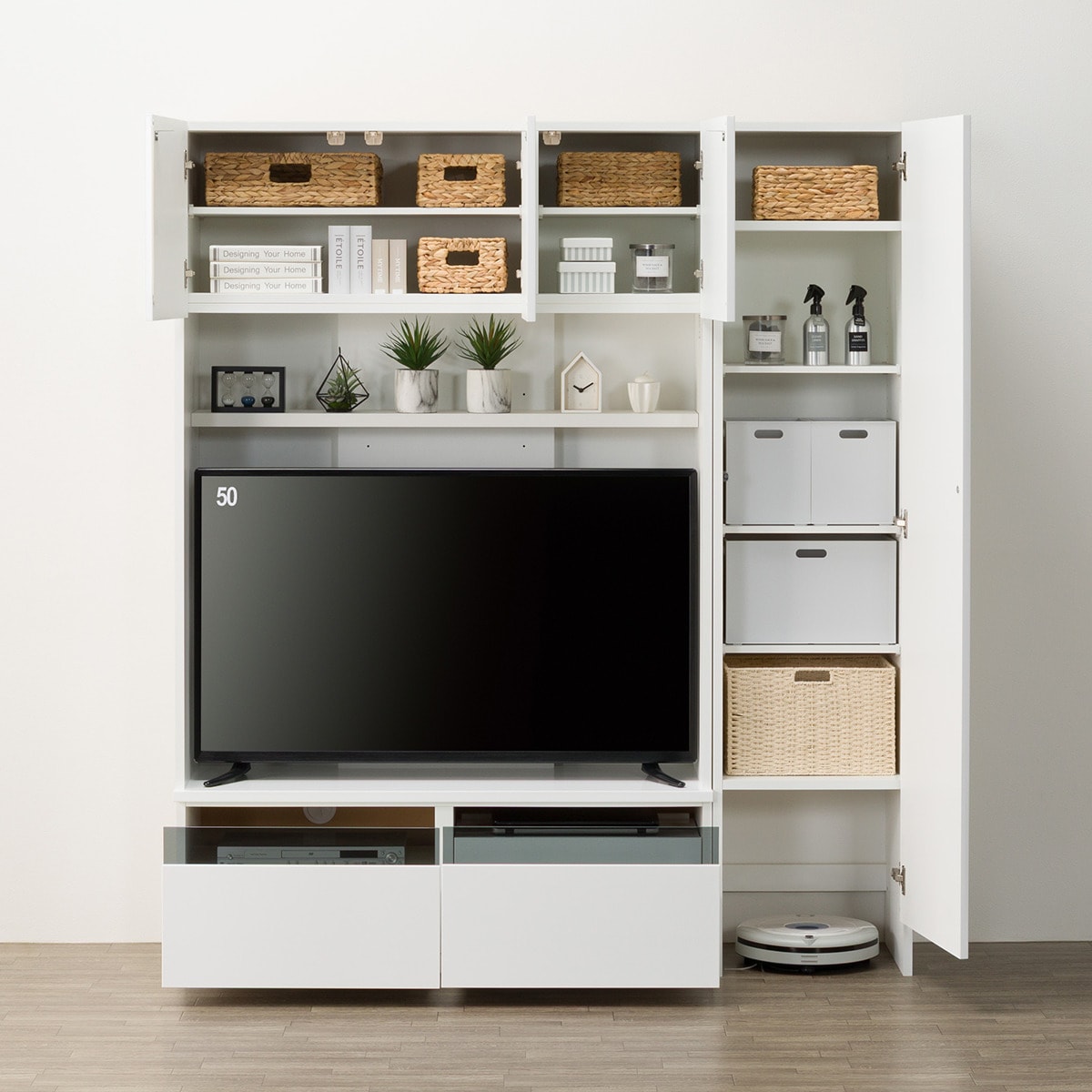 ハイテレビボード2点セット(UF01/トールキャビネット45D)【配送員設置商品】