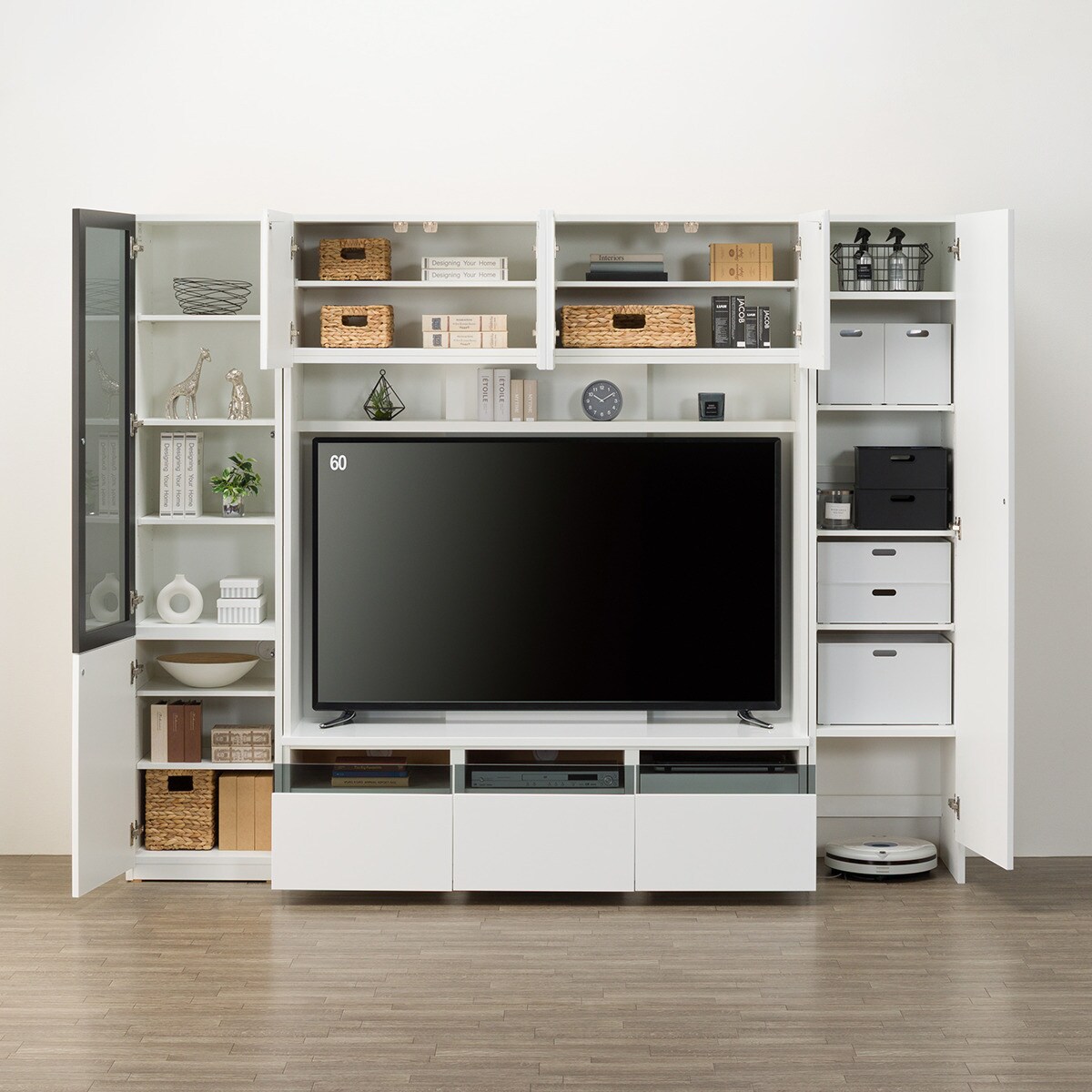 ハイテレビボード3点セット(UF01/ガラスドアキャビネット45+トールキャビネット45D)【配送員設置商品】