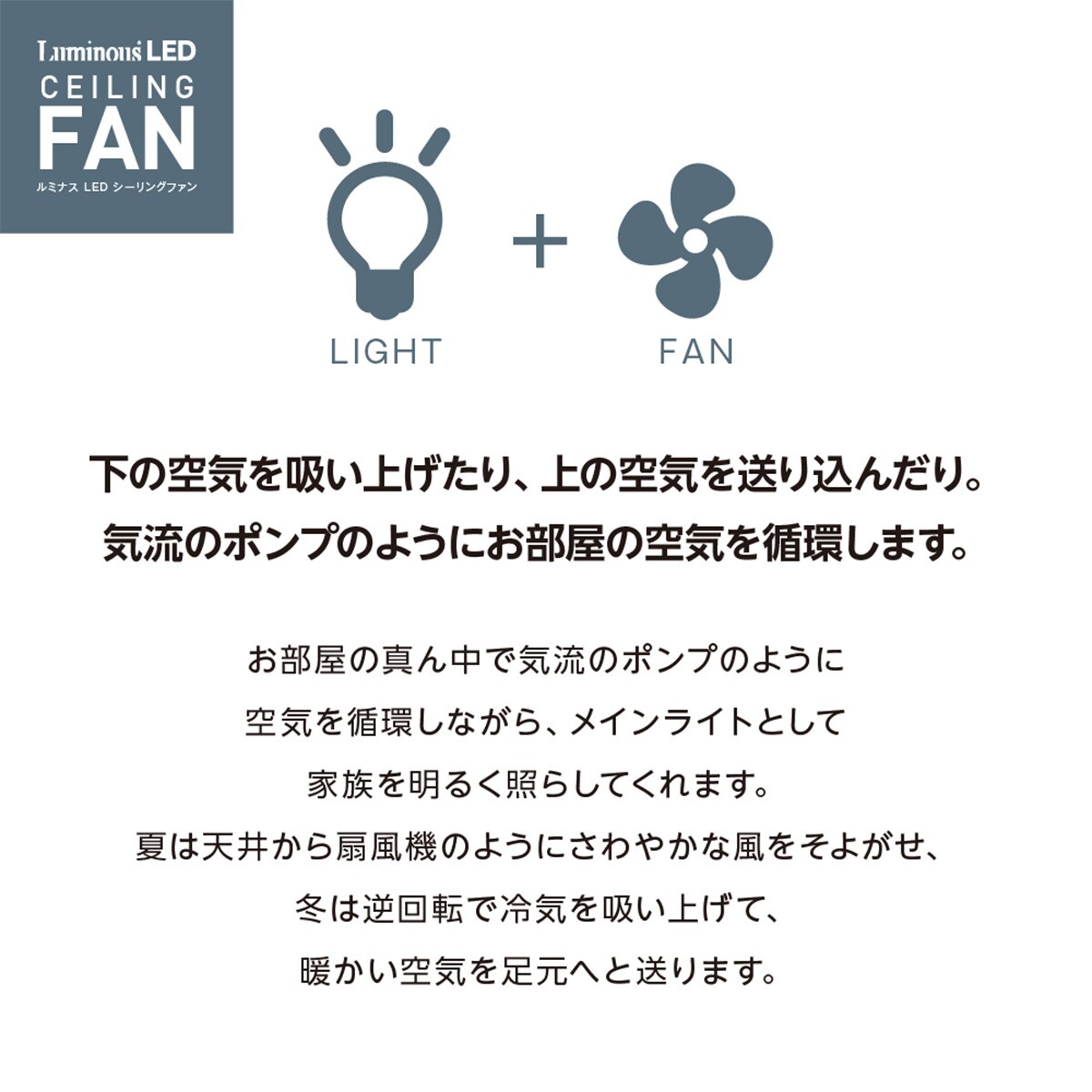ルミナスLEDライト付きシーリングファン 6J