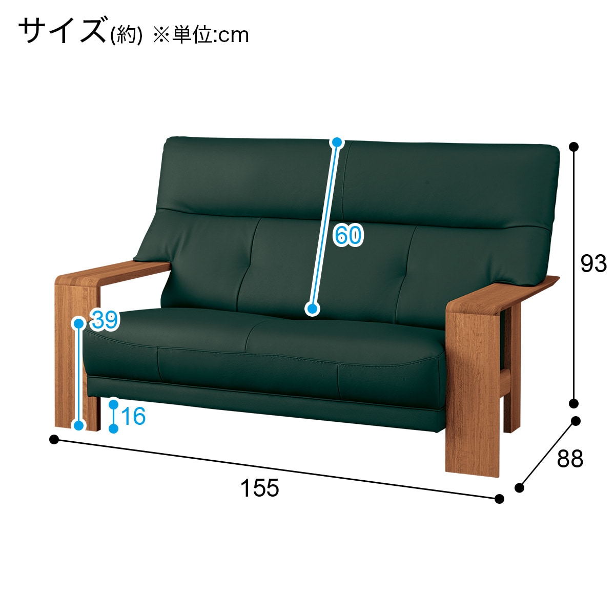 [幅155cm] 2人用本革ワイドソファ(ダンテ2 W15412H ルークダークGR/MBR)  【配送員設置】 【5年保証】