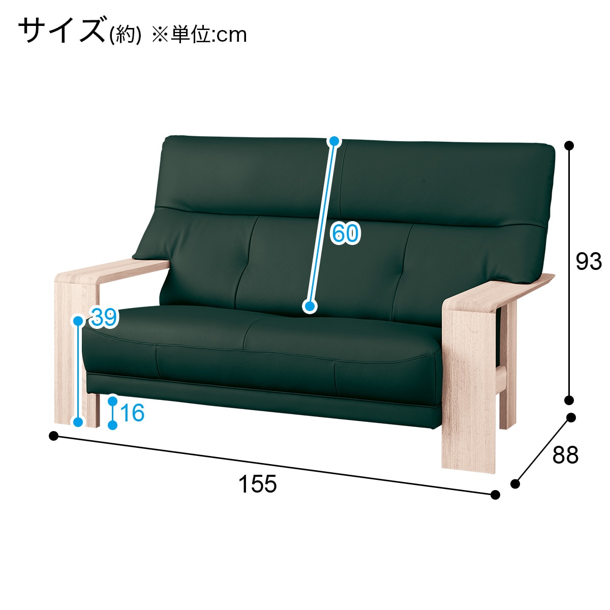 [幅155cm] 2人用本革ワイドソファ(ダンテ2 W15412Y ルークダークGR/WW)  【配送員設置】 【5年保証】