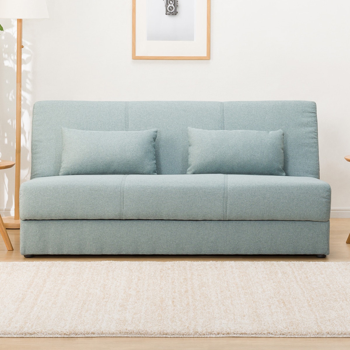 [幅149.5cm] 布張りソファベッド(メーベル2P/ボルスター TBL）ソファ ベッド ソファー 3人用 三人掛け 3人掛け コンパクト ソファー ファブリック S型スプリング 幅広 北欧 新生活応援 布張り ターコイズブルー  【配送員設置】 【5年保証】