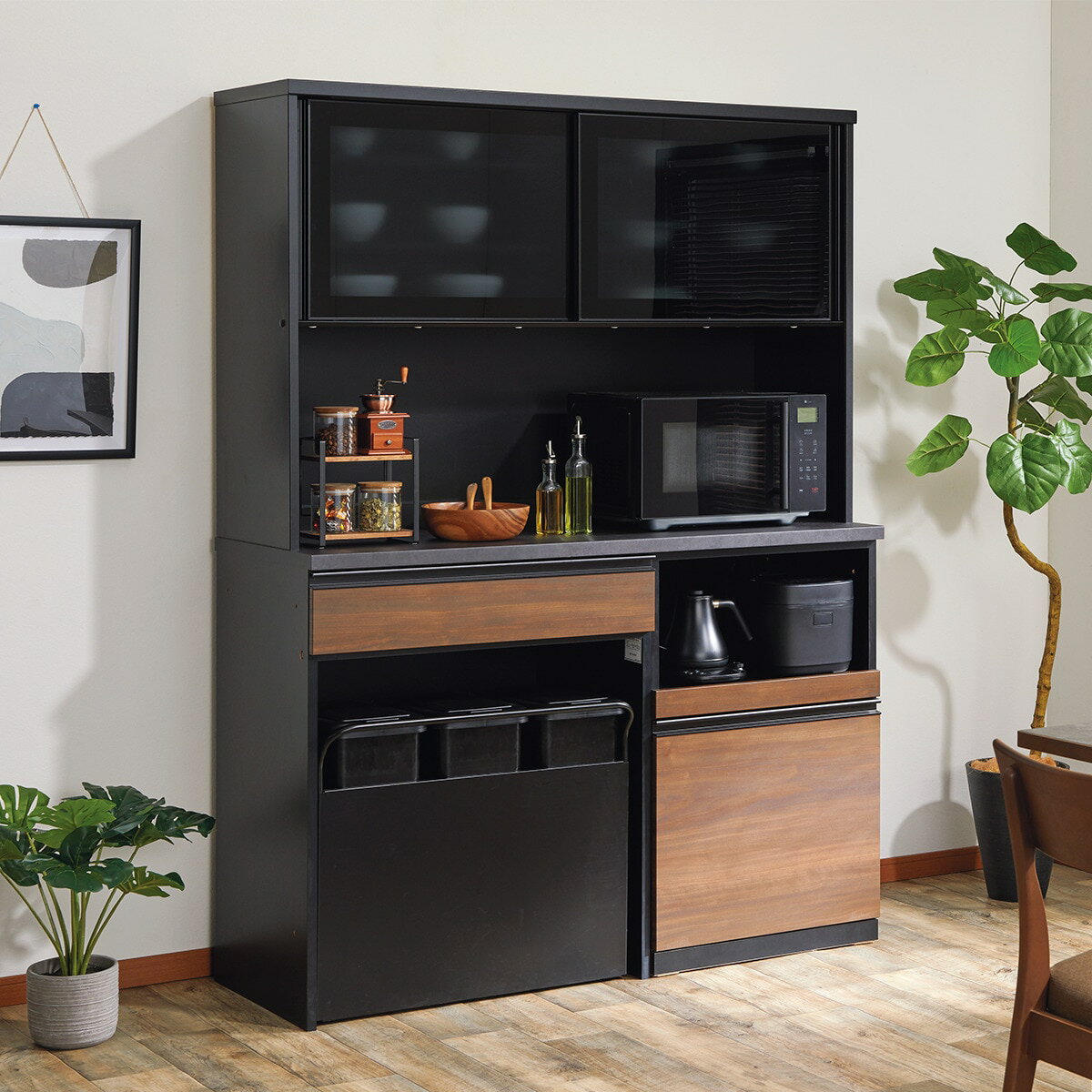 ニトリのキッチンボード(リガーレ GL-140KB BKD50 GY/ H50-80OP+ H50-60J MBRBK)【配送員設置商品】(リビング収納)