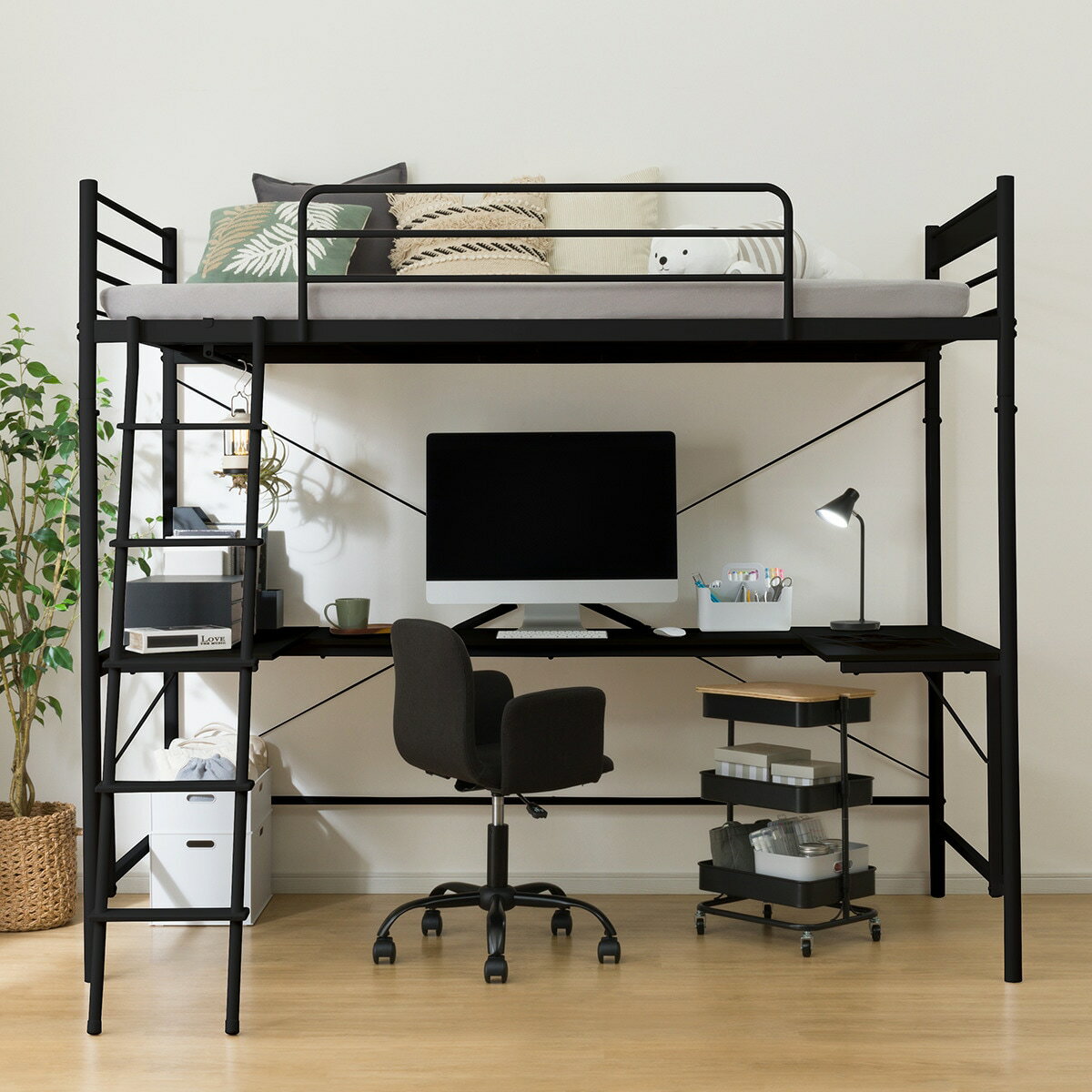 スチールハイベッド+コの字デスクセット(HB02)　 【配送員設置商品】
