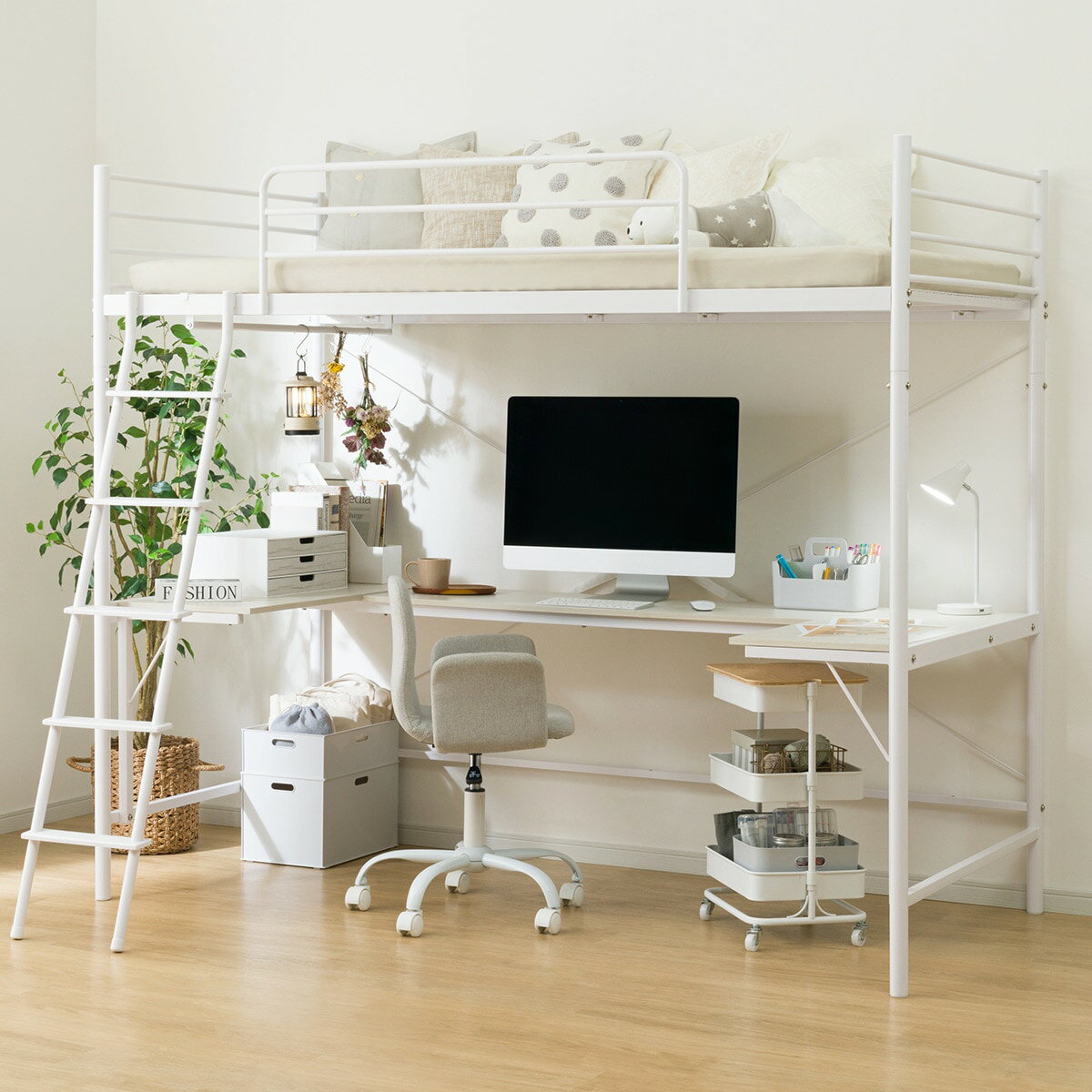 スチールハイベッド+コの字デスクセット(HB02)　 【配送員設置商品】