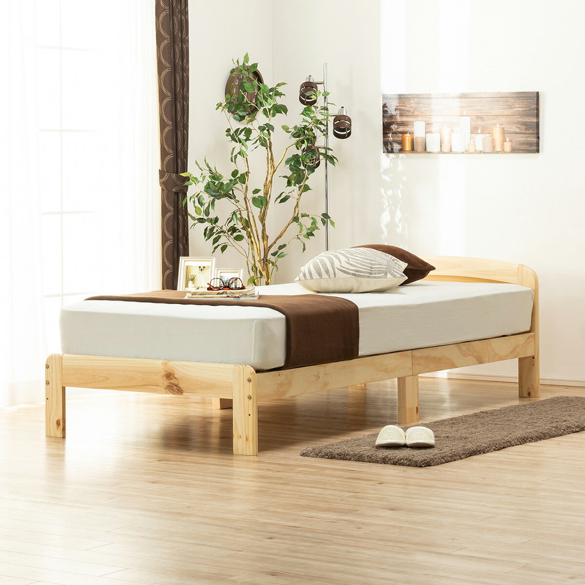 [幅100cm] シングルベッドフレーム(ルーツ NA-S) シングル ベッド ベッドフレーム すのこベッド 天然木 パイン スラット床板 ナチュラル   【1年保証】
