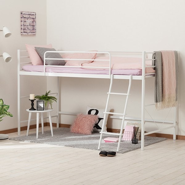 [幅209.5cm] ミドルベッド(セパタN WH) ベッド ベッドフレーム シングル ロフトベッド パイプベッド スチール メッシュ床板   【5年保証】