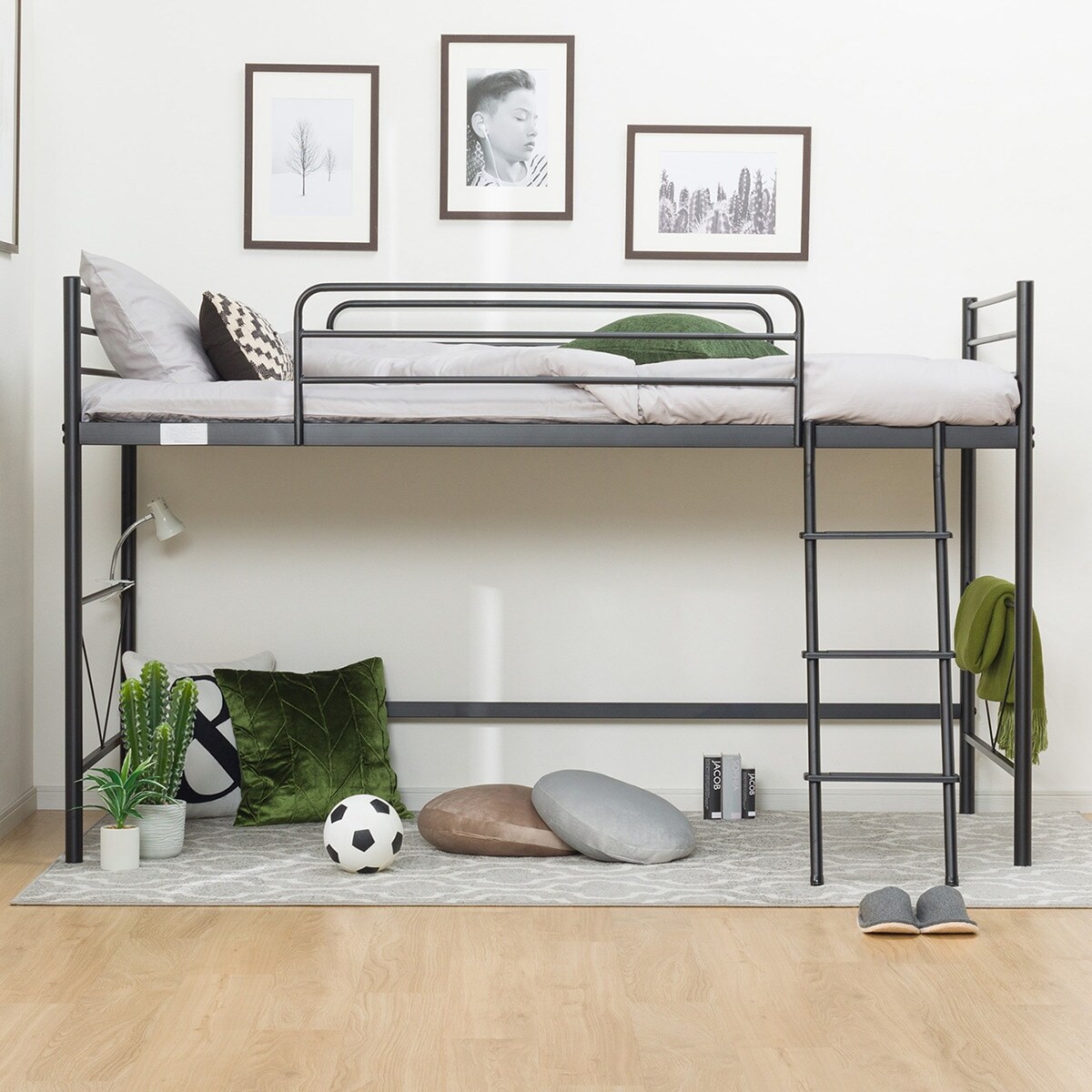 [幅209.5cm] ミドルベッド(セパタN BK) ベッド ベッドフレーム シングル ロフトベッド パイプベッド スチール メッシュ床板   【5年保証】