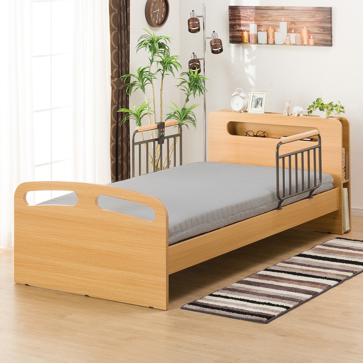 【非課税】幅110cm 電動ベッドマットレスセット (ライズ2 2M-C LBR/NスリープE1-03VH) ベッド ポケットコイル  【配送員設置】 【5年保証】