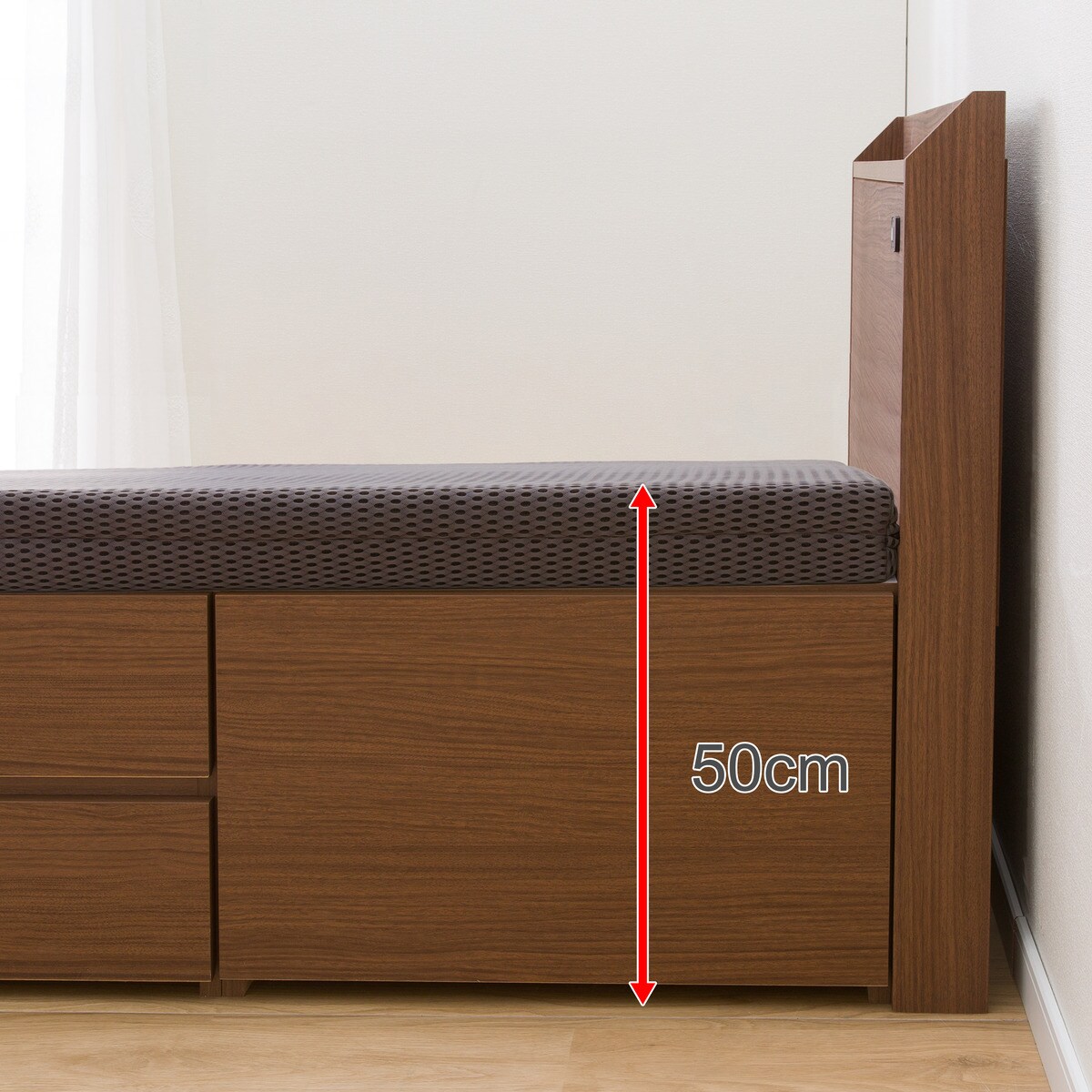 [幅98cm] シングルベッドフレーム＋マットレスセット(ジオMBRチェスト40J/U3 VB) シングル ベッド ベッドフレーム 収納付きベッド 引出し 引き出し フルスライドレール 1口コンセント付 マットレス 三次元スプリング構造体 ダブルラッセル  【配送員設置】 【5年保証】