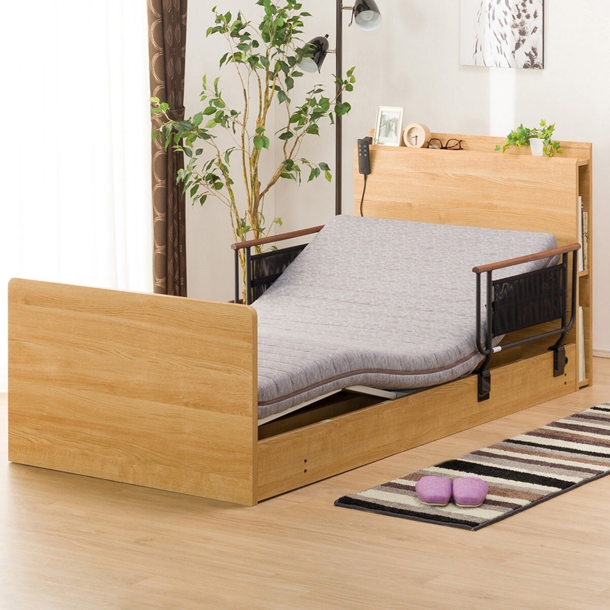 【非課税】幅98cm 電動ベッドマットレスサイドガード2pセット (カイト3 2M02 LBR/ロリー)  【配送員設置】 【【ベッド・マットレス】5年【サイドガード】1年保証】