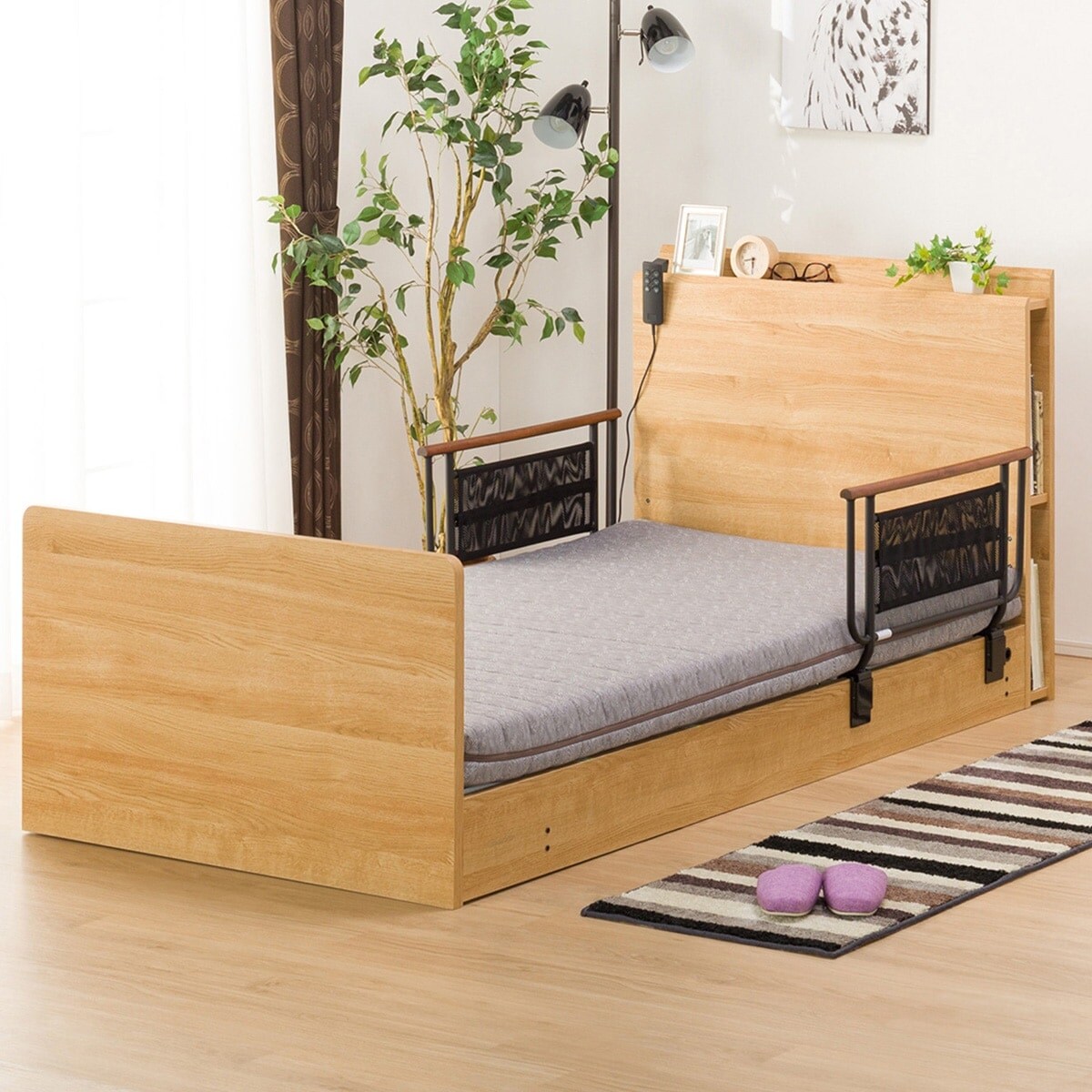 【非課税】幅98cm 電動ベッドマットレスサイドガード2pセット (カイト3 2M02 LBR/ロリー)  【配送員設置】 【【ベッド・マットレス】5年【サイドガード】1年保証】