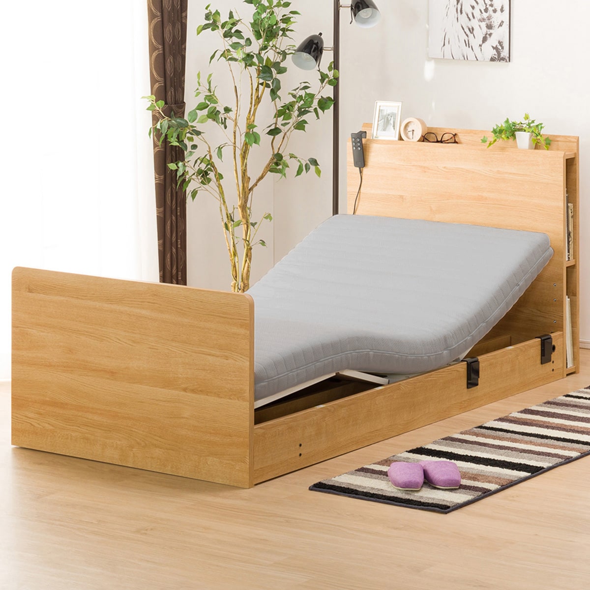 【非課税】幅98cm 電動ベッドマットレスセット (カイト3 2M02 LBR/NスリープE1-03VH)  【配送員設置】 【5年保証】