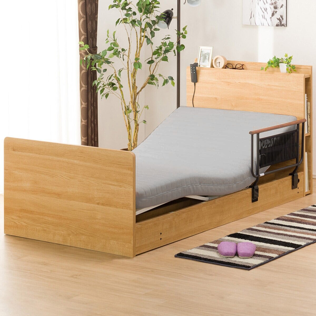 【非課税】幅98cm 電動ベッドマットレスサイドガードセット (カイト3 2M02 LBR/NスリープE1-03VH)  【配送員設置】 【5年/【サイドガード】1年保証】