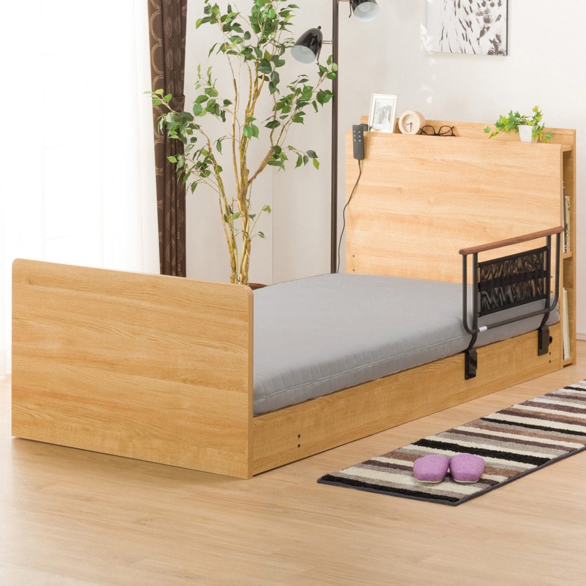 【非課税】幅98cm 電動ベッドマットレスサイドガードセット (カイト3 2M02 LBR/NスリープE1-03VH)  【配送員設置】 【5年/【サイドガード】1年保証】