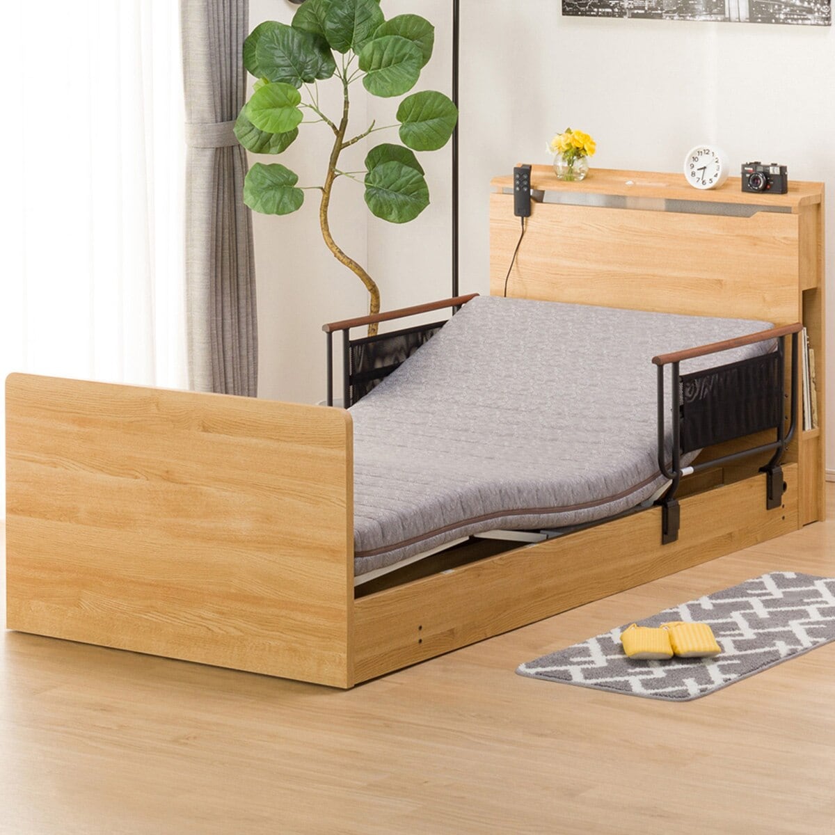 【非課税】幅98cm 電動ベッドマットレスサイドガード2pセット (コンソン 2M02 LBR/ロリー)  【配送員設置】 【【ベッド・マットレス】5年【サイドガード】1年保証】