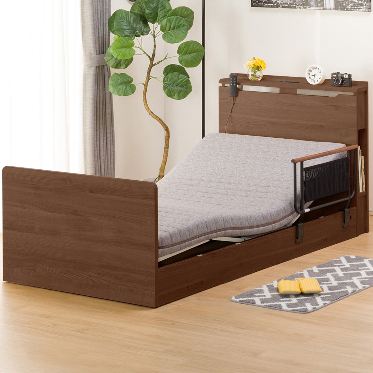 【非課税】幅98cm 電動ベッドマットレスサイドガードセット (コンソン 2M02 MBR/ロリー)  【配送員設置】 【ベッド・マットレス5年/サイドガード1年保証】