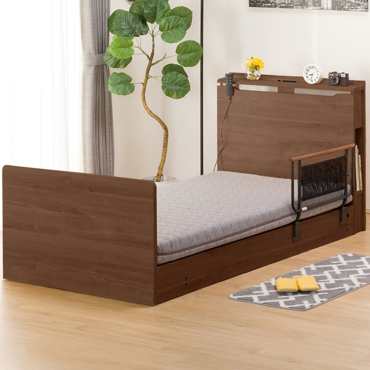 【非課税】幅98cm 電動ベッドマットレスサイドガードセット (コンソン 2M02 MBR/ロリー)  【配送員設置】 【ベッド・マットレス5年/サイドガード1年保証】