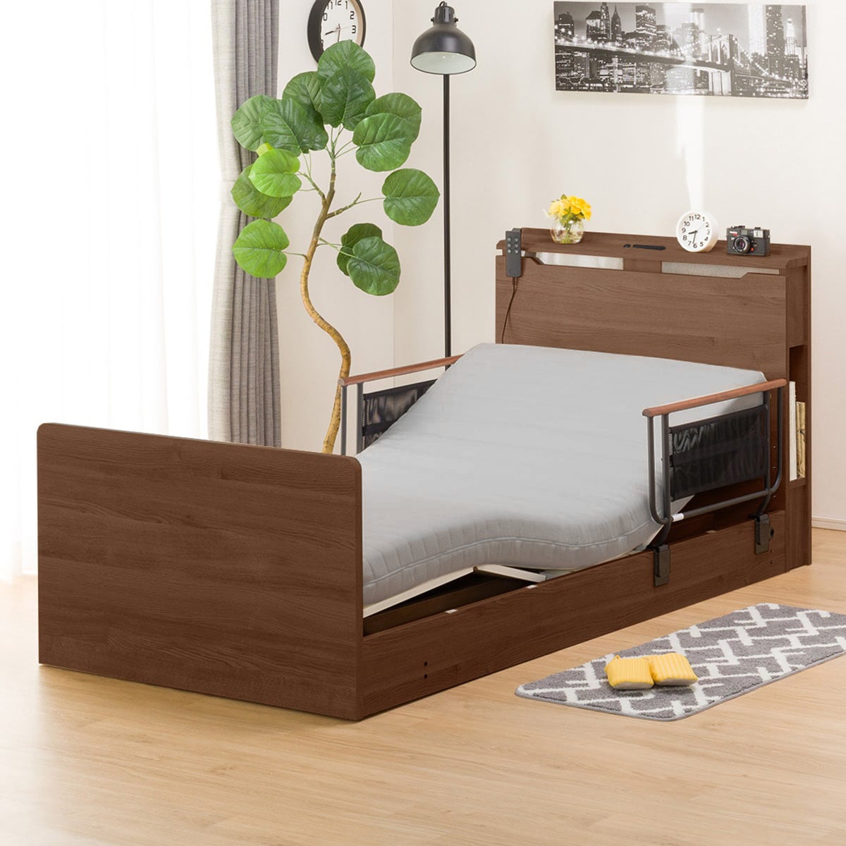 【非課税】幅98cm 電動ベッドマットレスサイドガード2pセット (コンソン2M02 MBR/NスリープE1-03VH)  【配送員設置】 【5年/【サイドガード】1年保証】