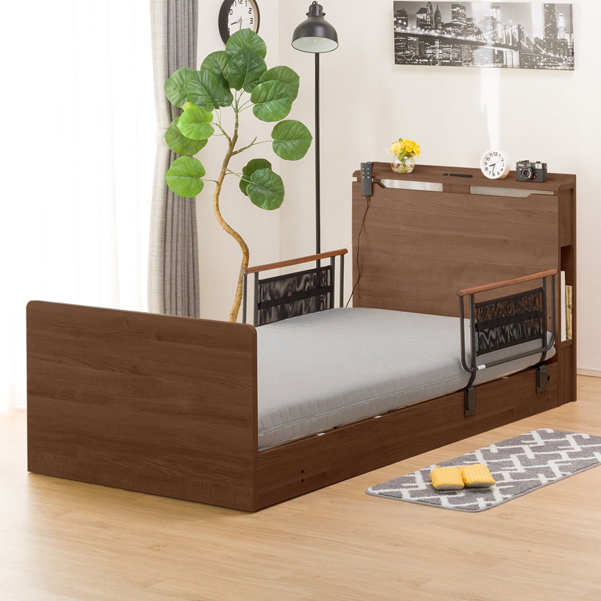 【非課税】幅98cm 電動ベッドマットレスサイドガード2pセット (コンソン2M02 MBR/NスリープE1-03VH)  【配送員設置】 【5年/【サイドガード】1年保証】