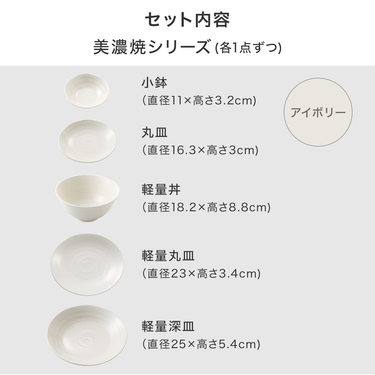 美濃焼シリーズ 5点セット アイボリー ブラック