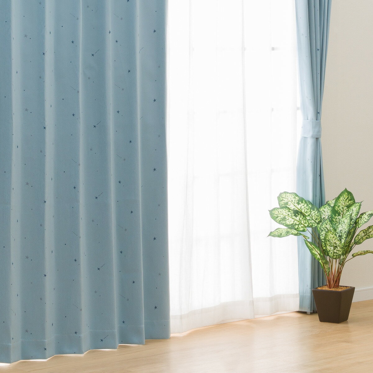遮光2級・遮熱ドレープカーテン(ターコイズブルー)　  デコホーム