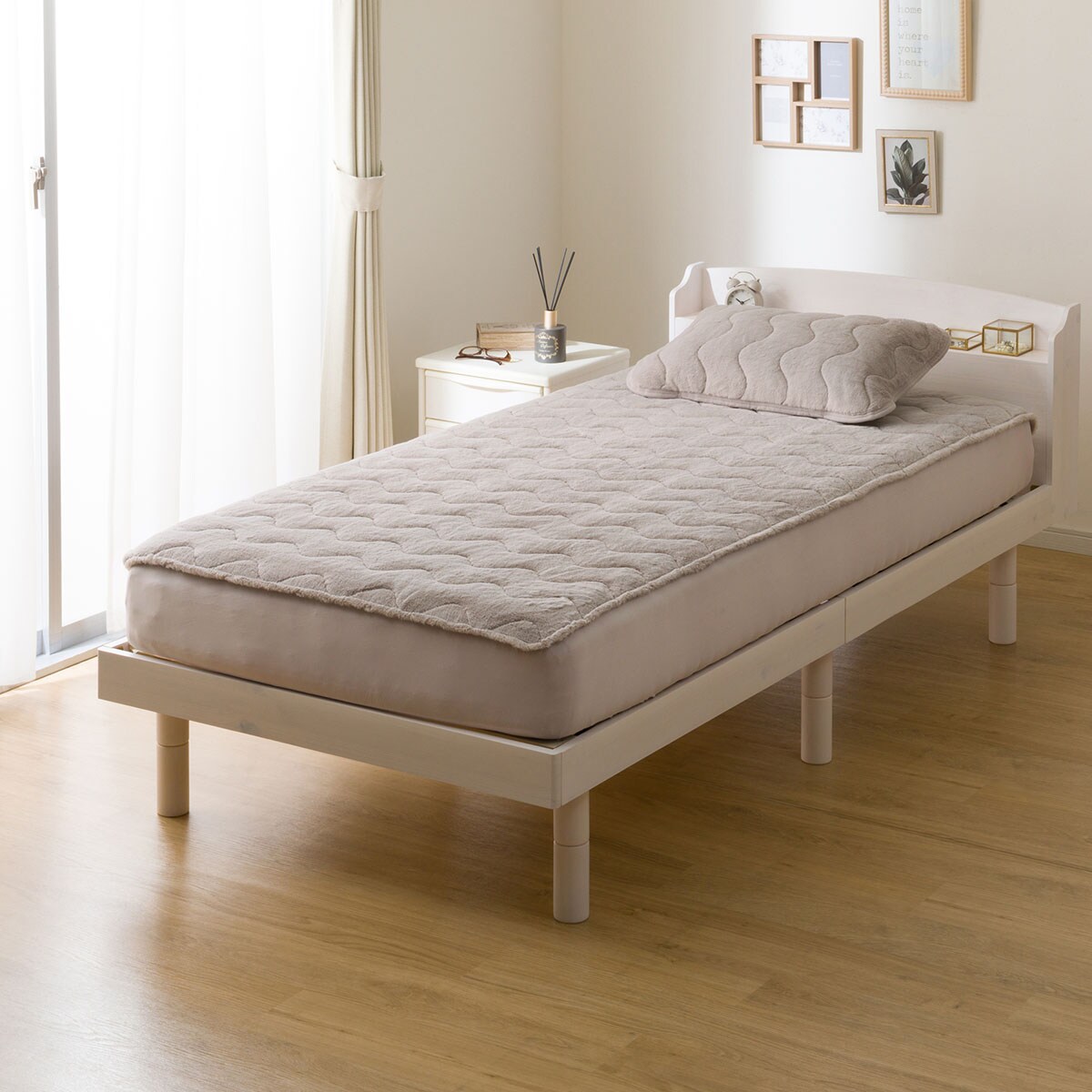 両面使える BOXパッド シングル(ふわふわワッフル A25 モカ) デコホーム